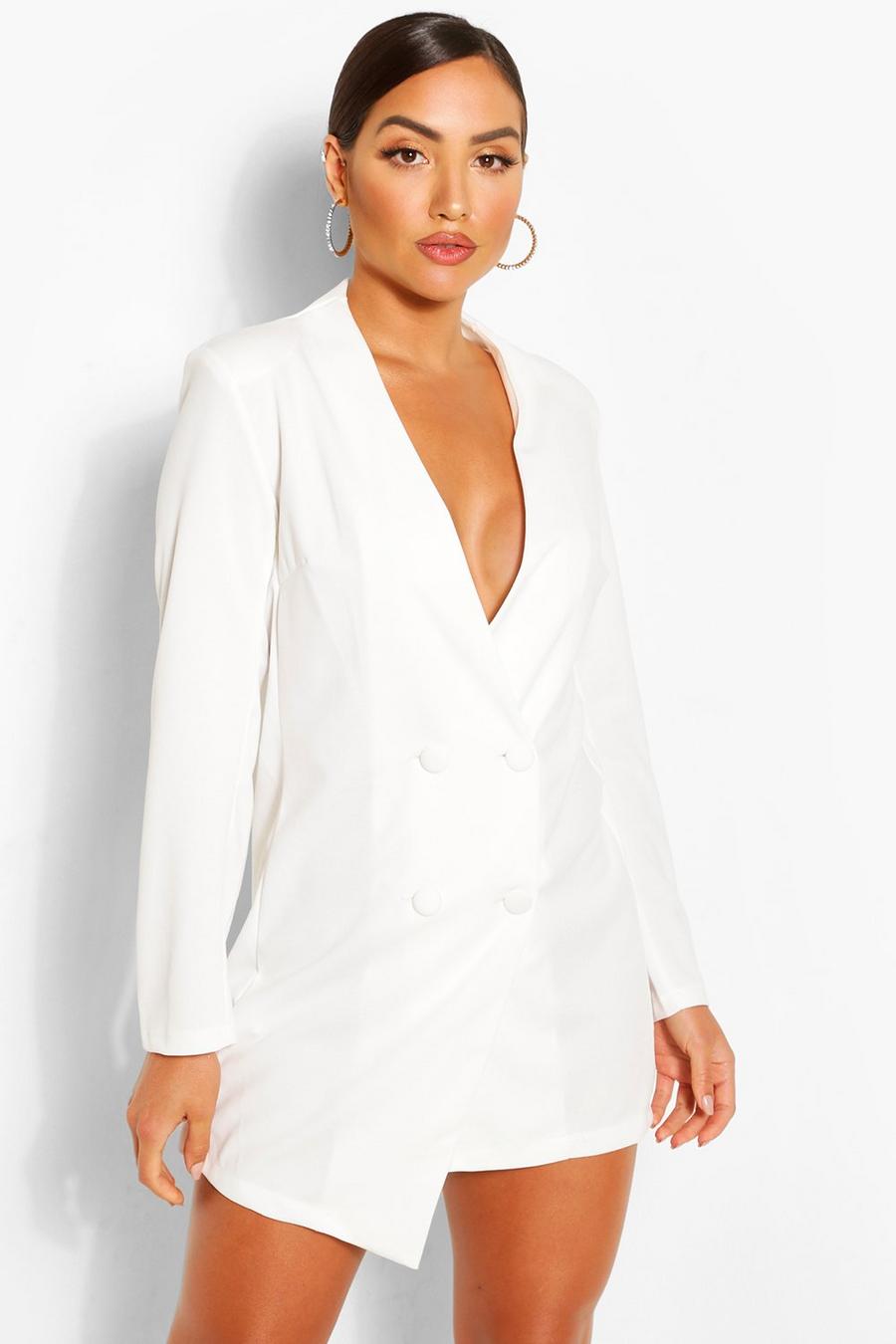 White Collarless Double Breasted Blazer Dress image number 1