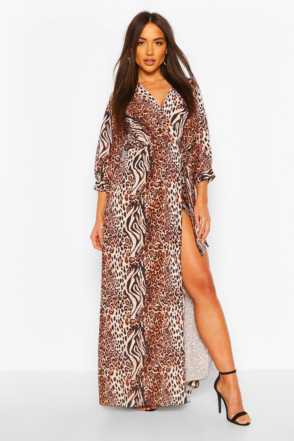 boohoo animal print wrap dress