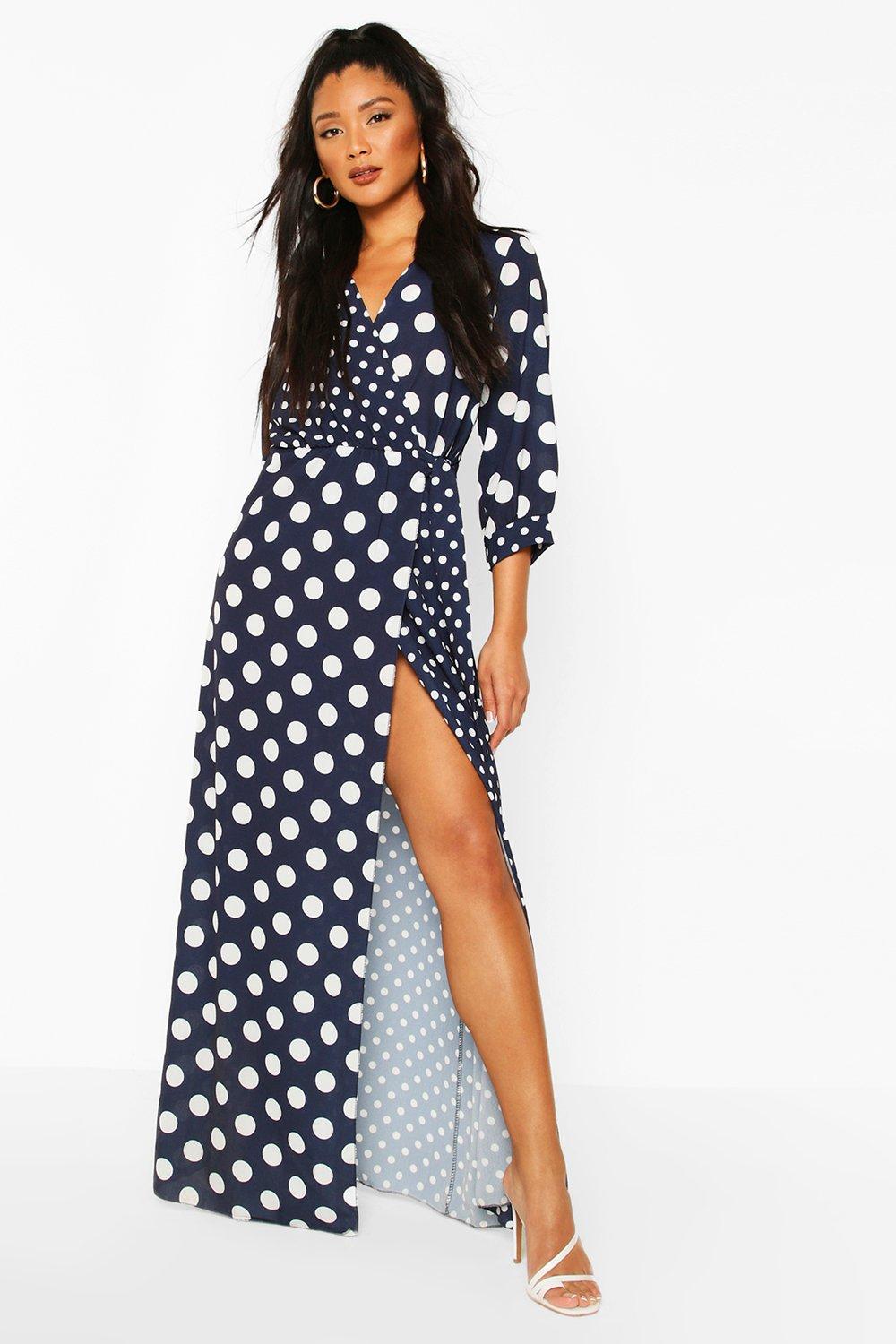 polka dot wrap maxi dress