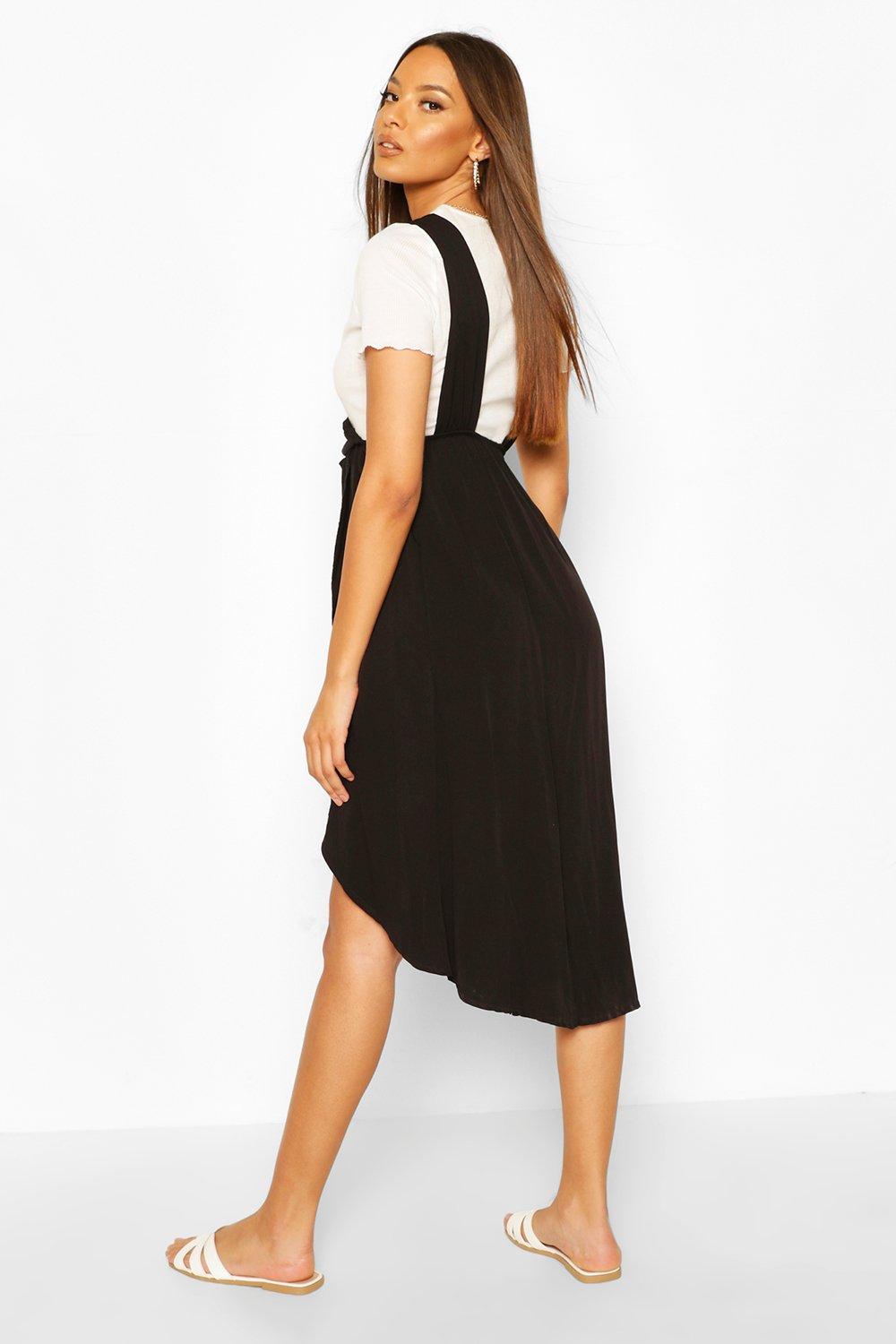 Midi black pinafore dress best sale