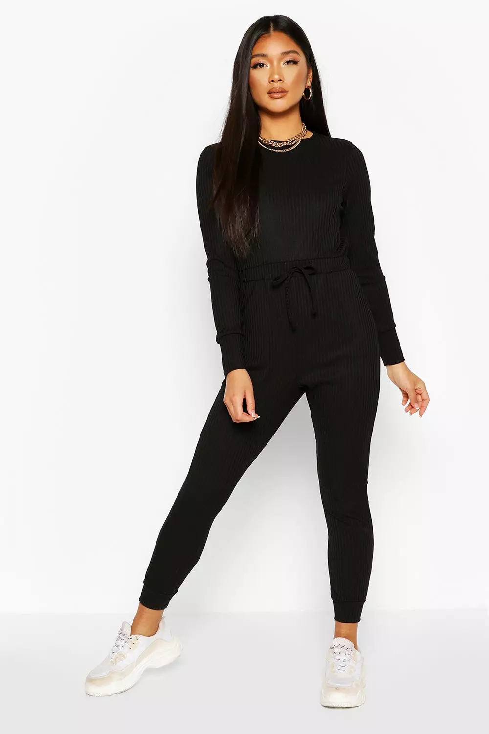 Long sleeve best sale tie waist jumpsuit