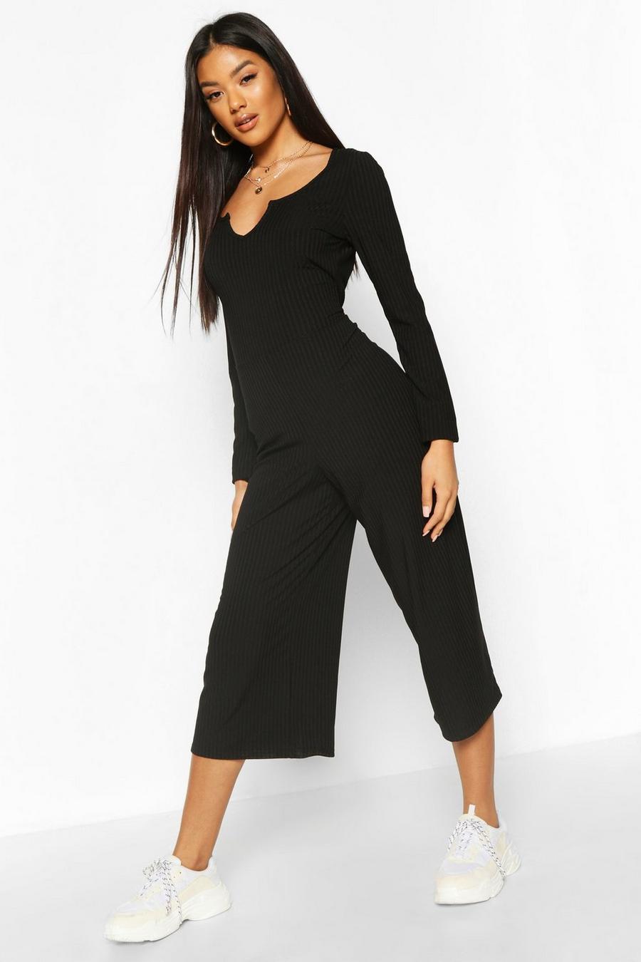 Notch Front Ribbed Culotte Jumpsuit image number 1