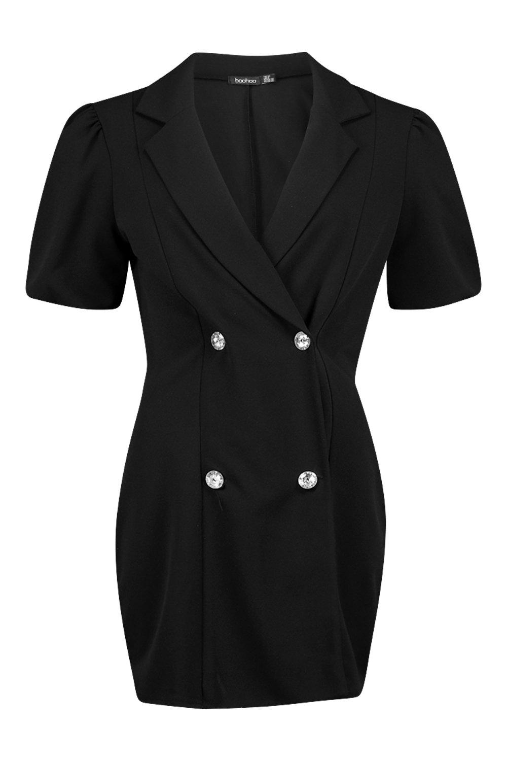 Black puff sleeve button up blazer dress hotsell