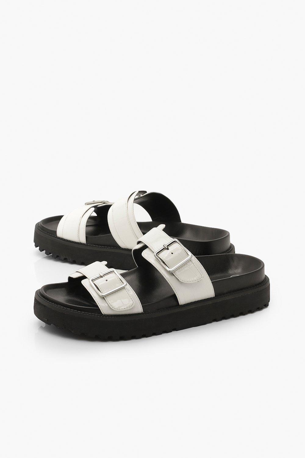 double strap footbed sliders