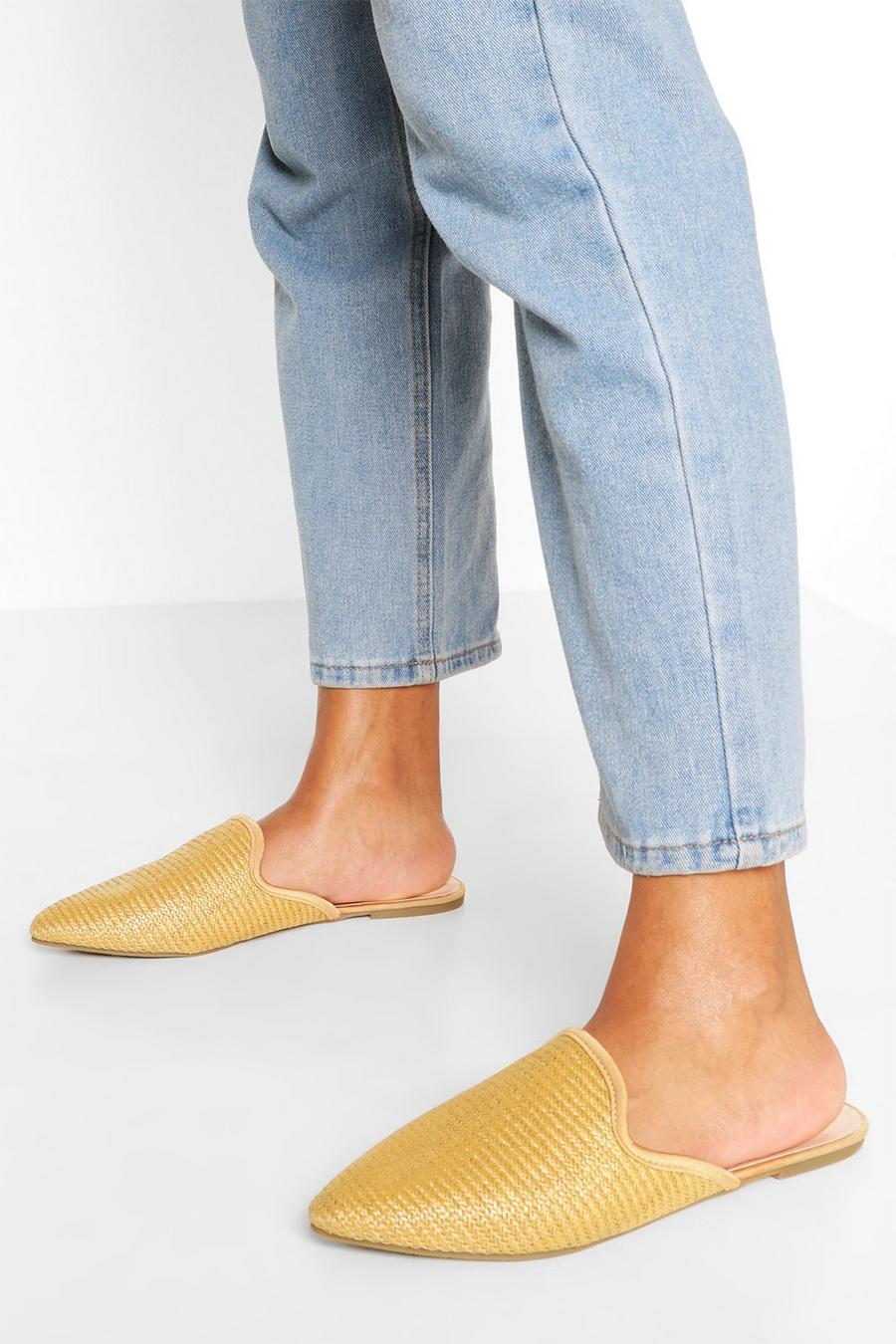 Natural Raffia Pointed Toe Mules image number 1