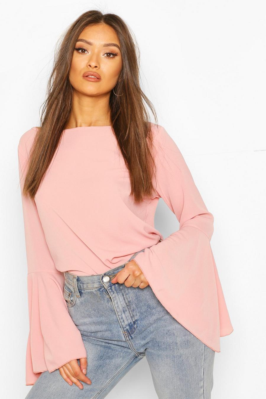 Rose Flute Sleeve Crepe Woven Blouse image number 1