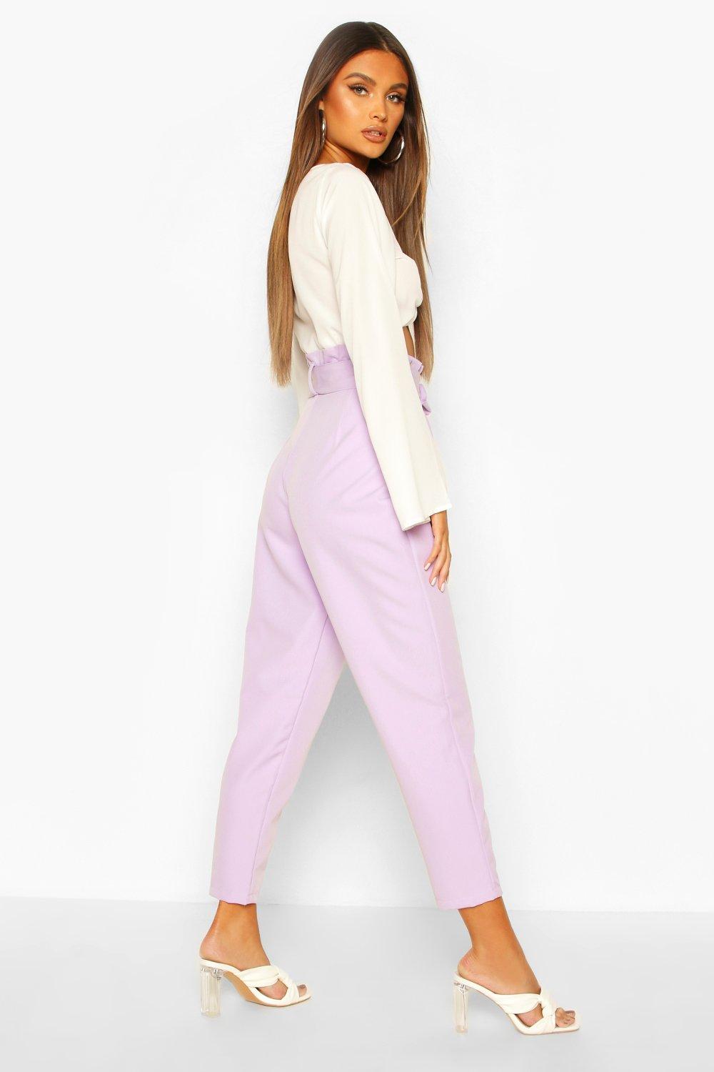 Paperbag Waist Belted Slim Leg Pants boohoo CA