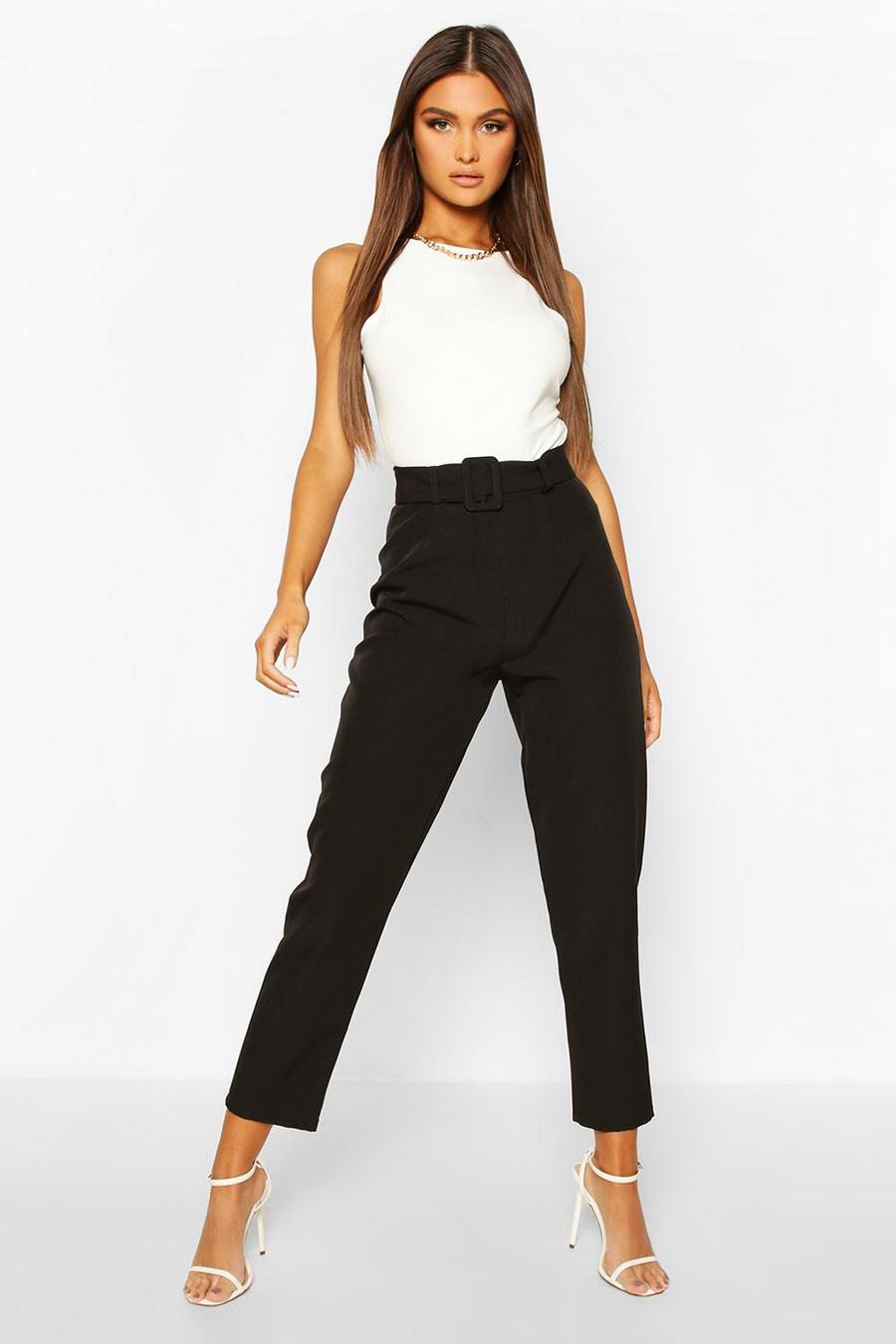 Black Belted Pleat Front Ankle Grazer Trouser image number 1