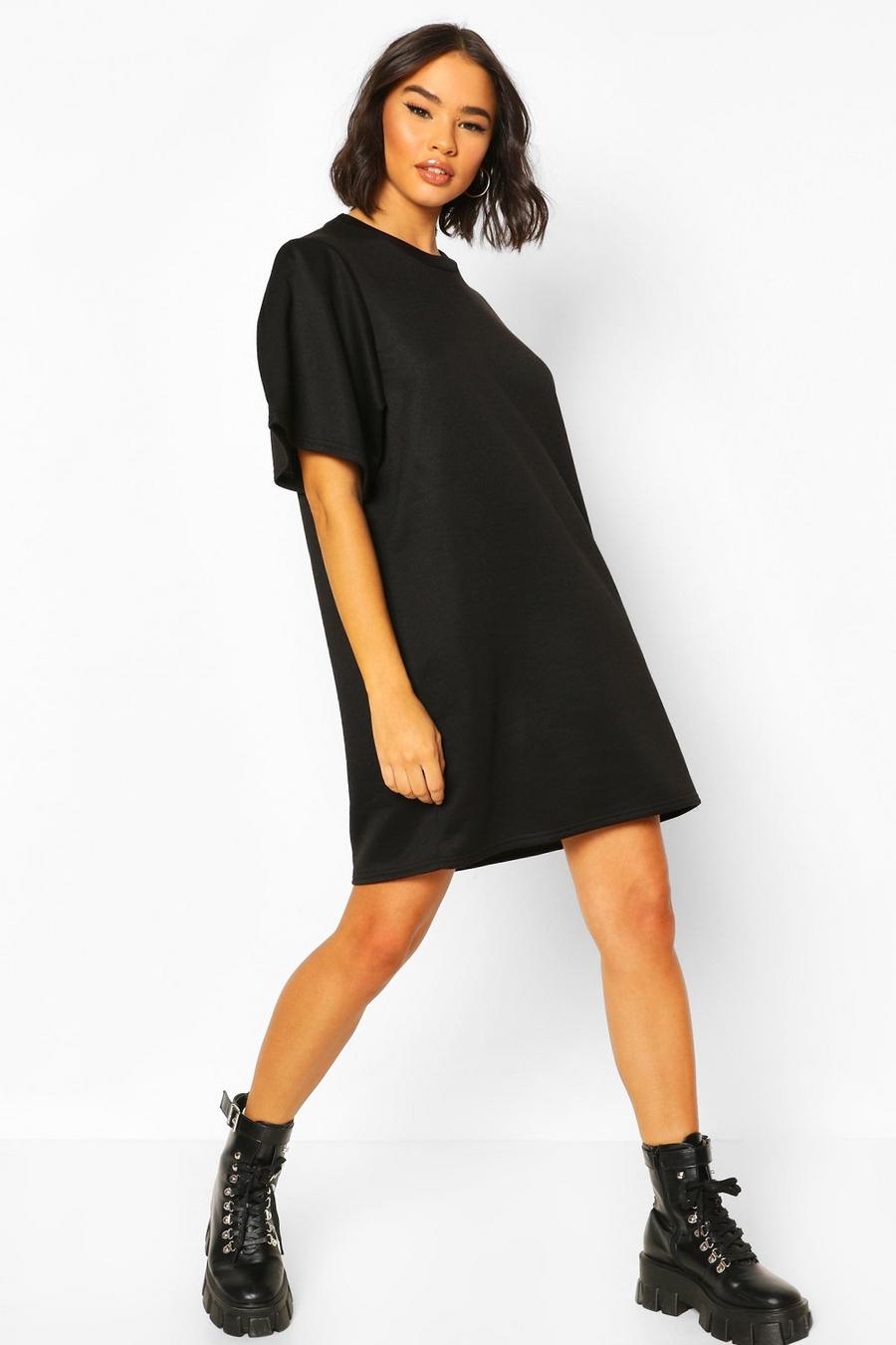Black Basic Extreme Sleeve Pleat Sweatshirt Dress image number 1
