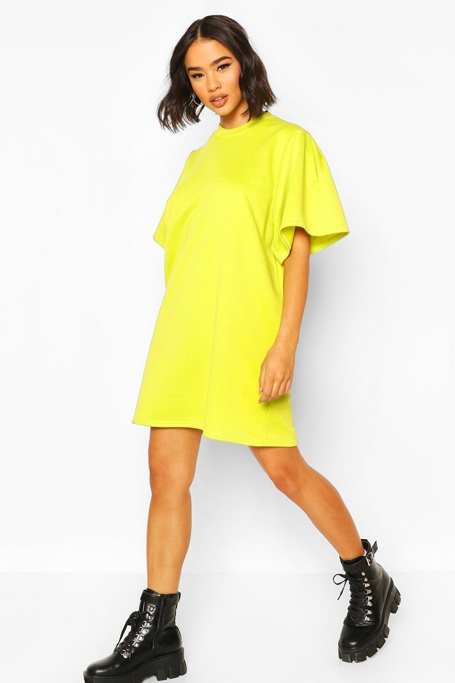 Neon-yellow Sweatshirt Jurk Met Extreem Geplooide Mouwen image number 1