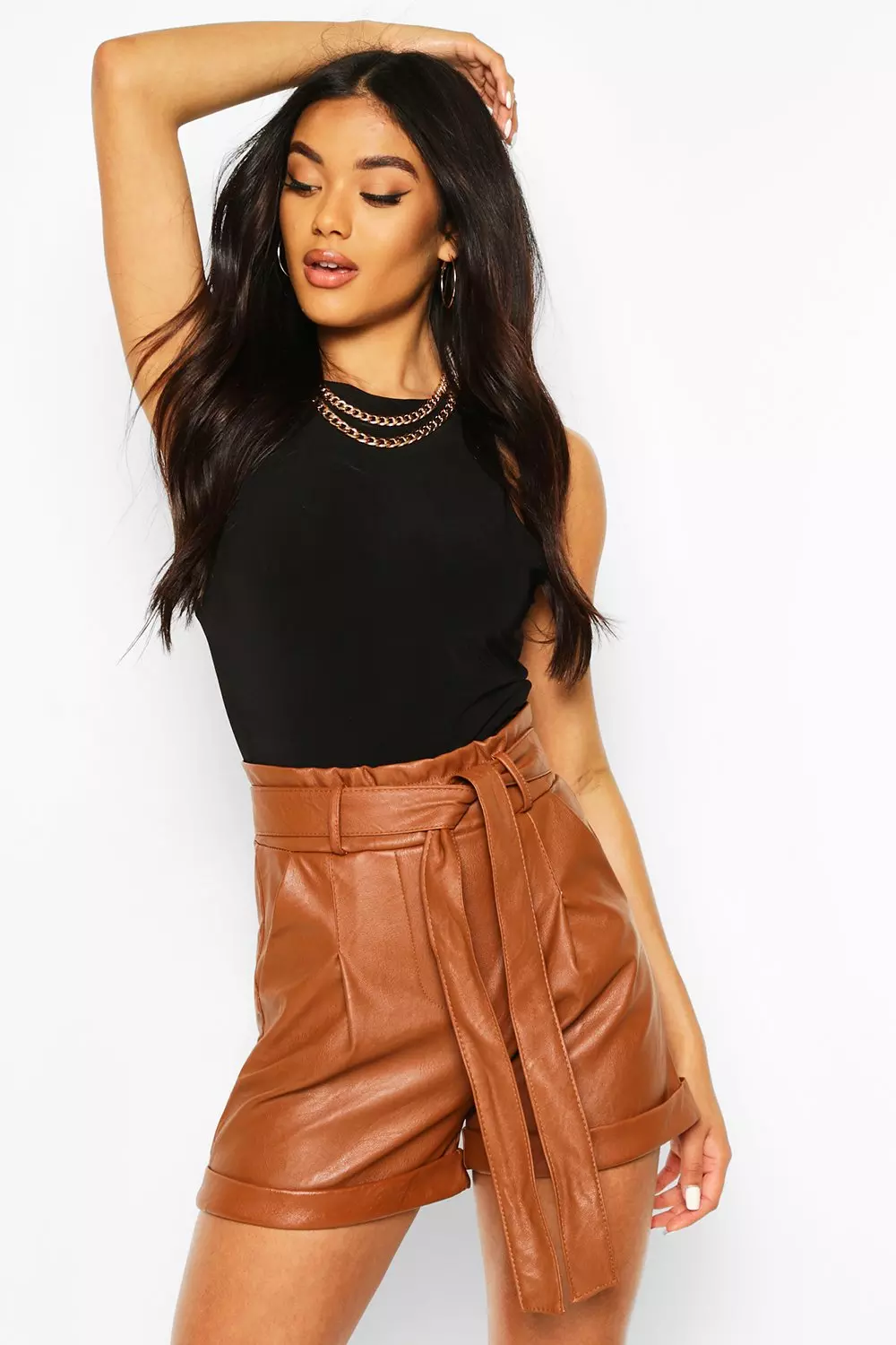 Tie waist deals leather shorts