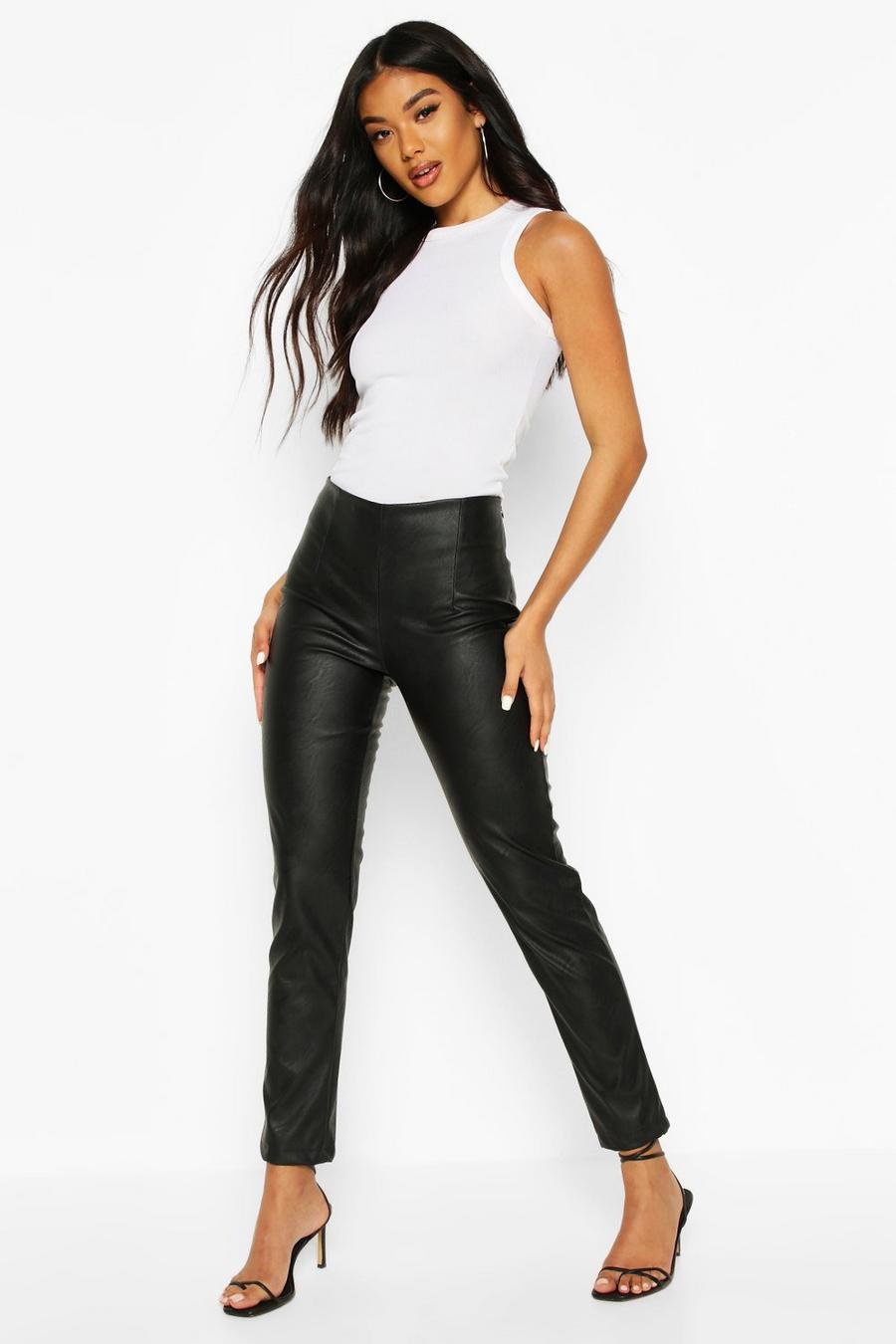 Leather Look Skinny Stretch Trousers, Black nero image number 1