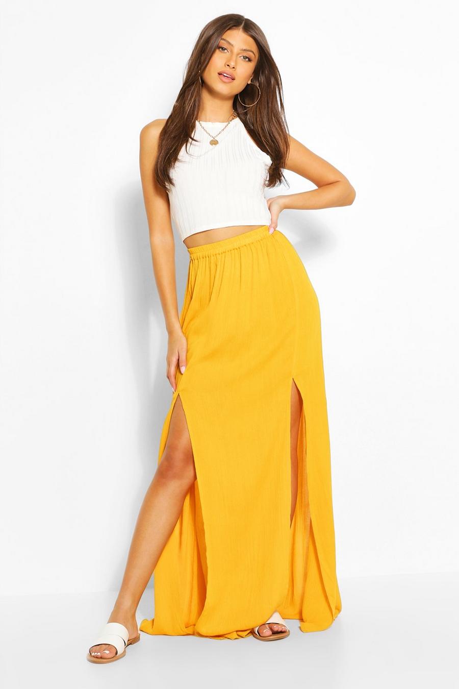 Mustard Cheesecloth Maxi Skirt image number 1