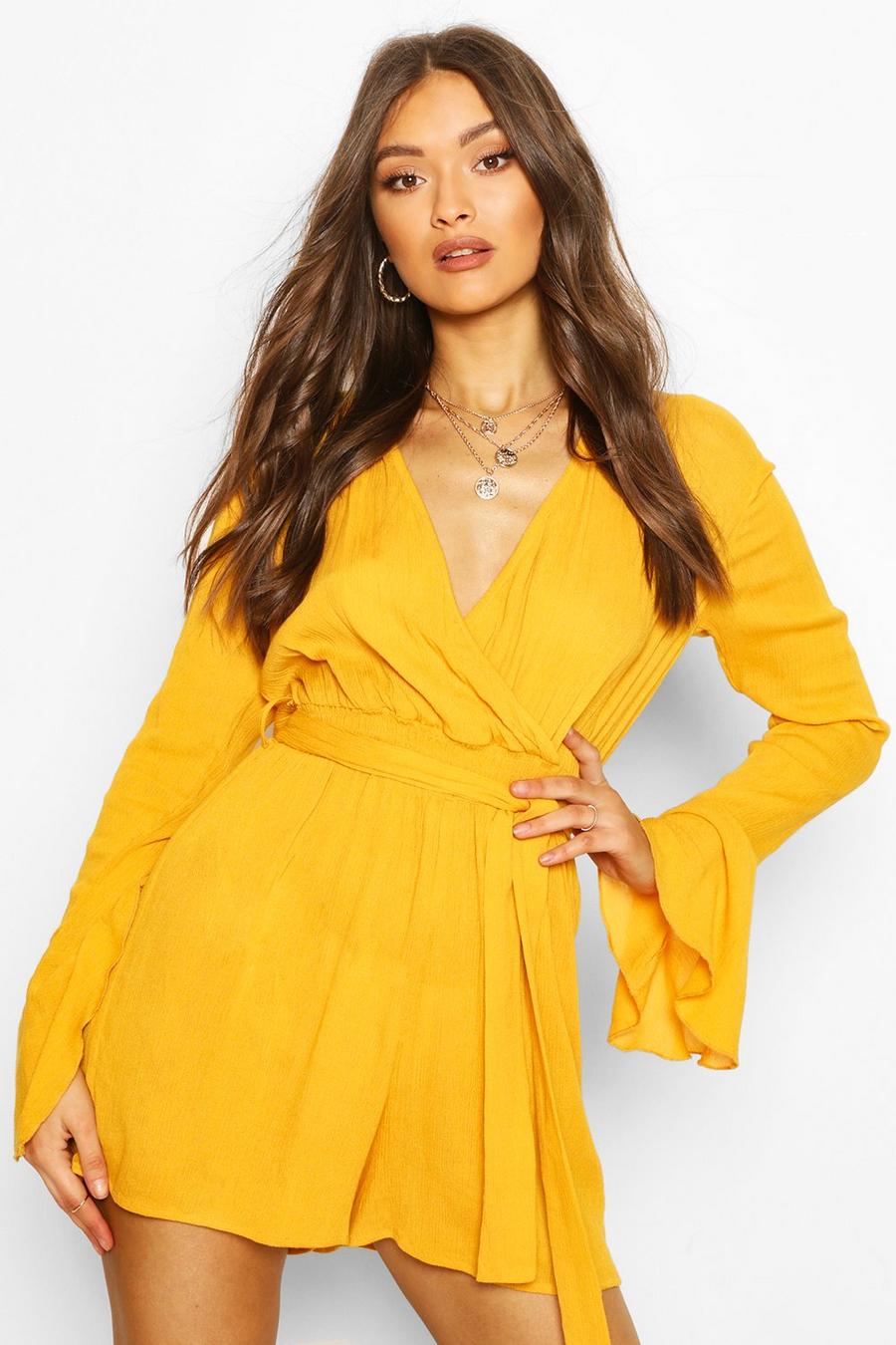 Mustard Cheesecloth Flare Sleeve Playsuit image number 1