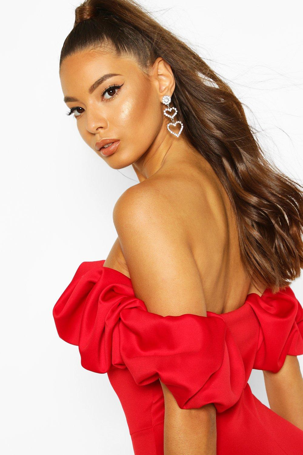 Boohoo red bardot outlet dress