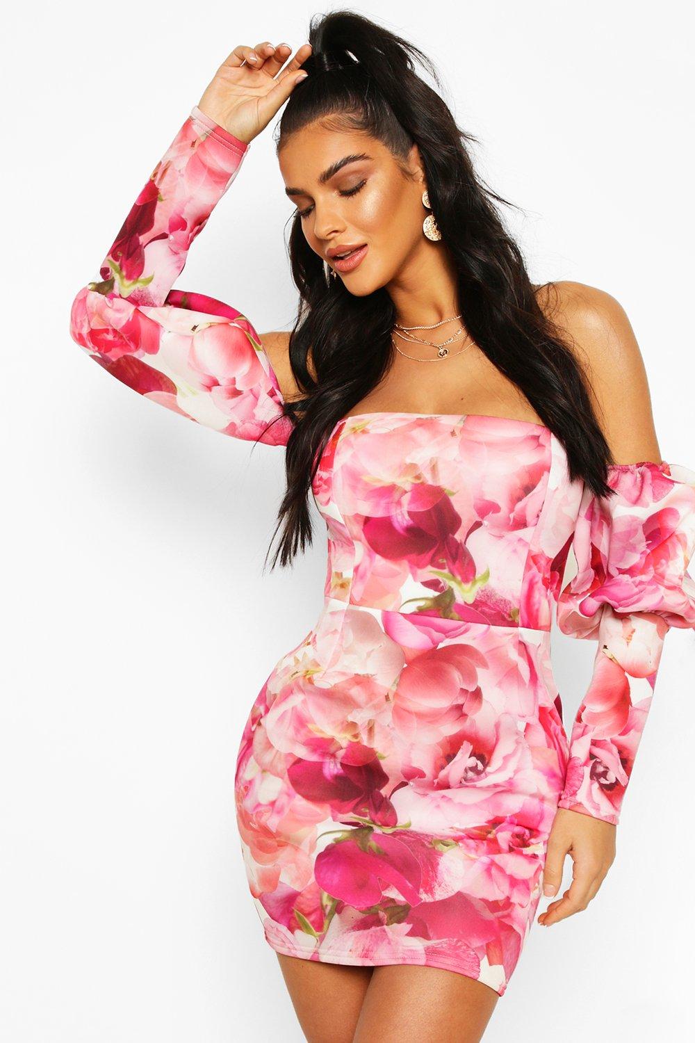 pink floral bodycon dress