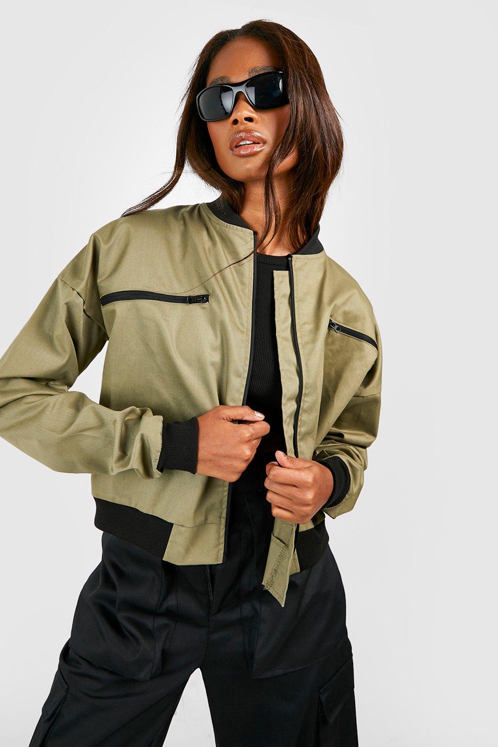 boohoo Women's Crop Zip Detail Bomber Jacket