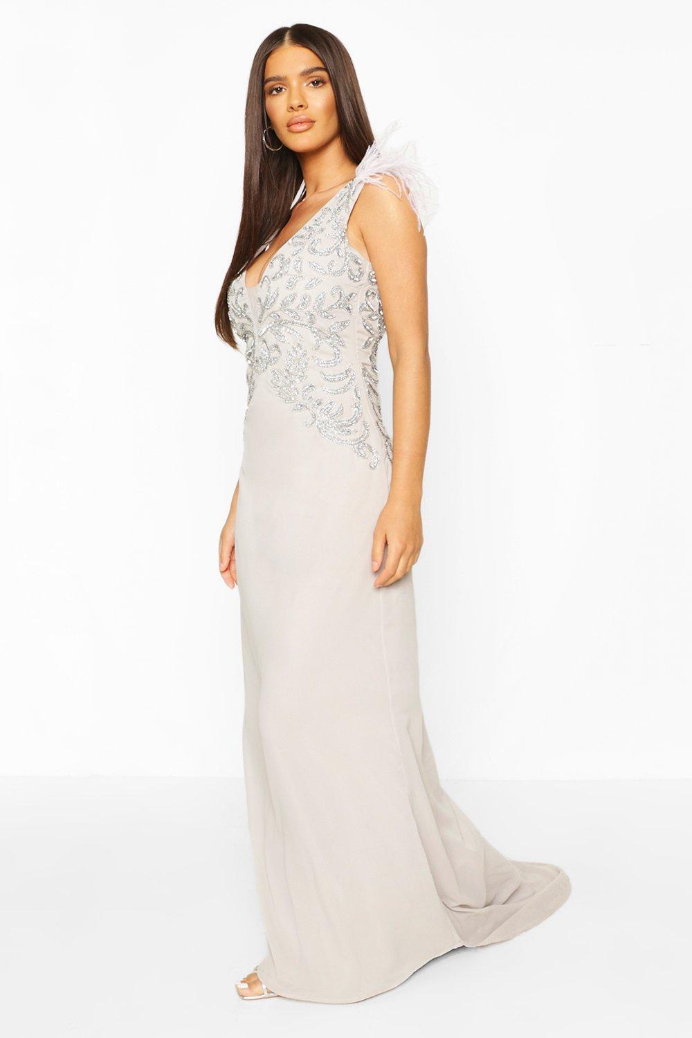 embellished grey maxi dress