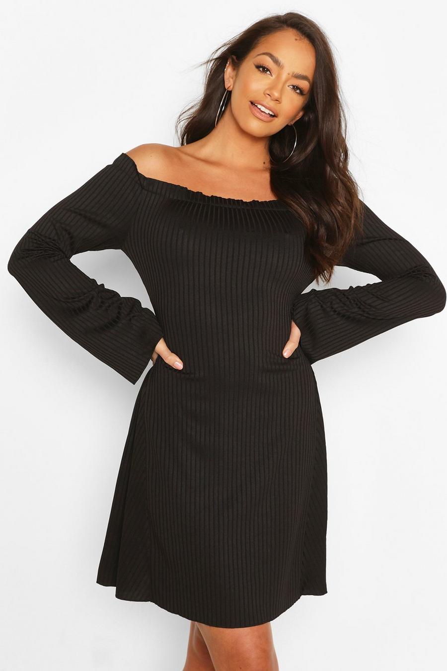 Off The Shoulder Fit & Flare Dress With Fluted Edge image number 1