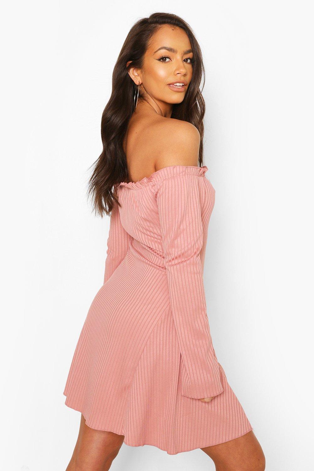 Bardot Fit Flare Dress With Fluted Edge