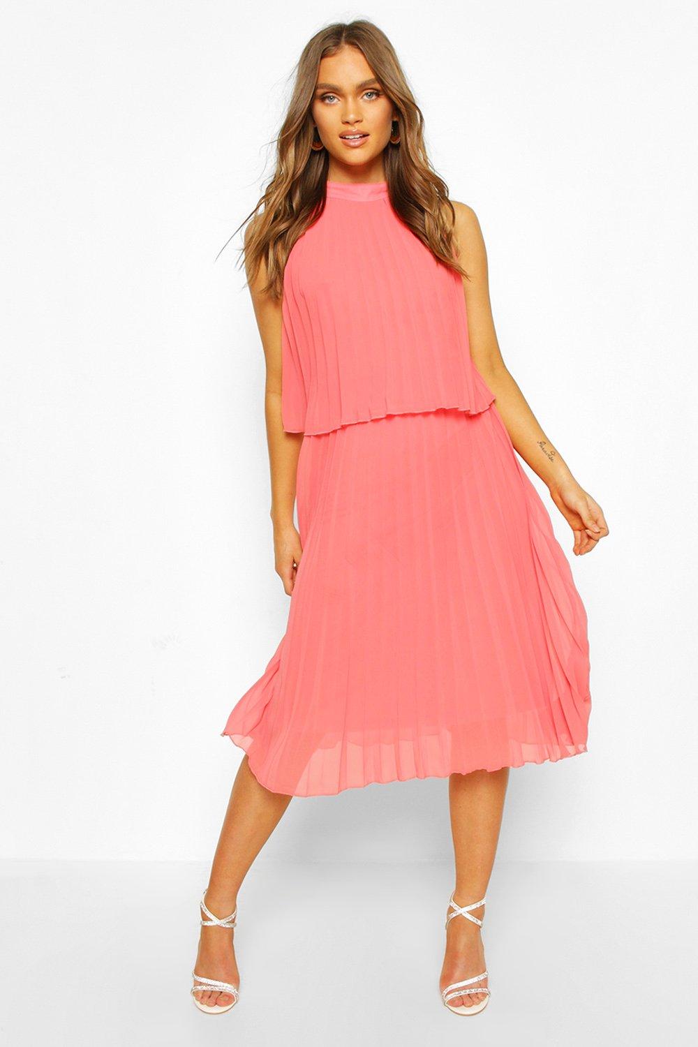 Occasion Pleated Double Layer Midi Dress | boohoo USA