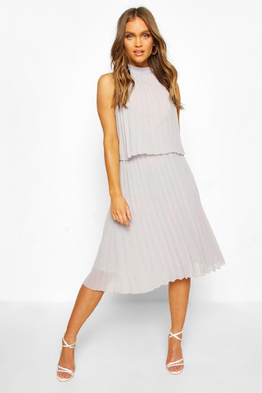Grey Occasion Pleated Double Layer Midi Dress image number 1