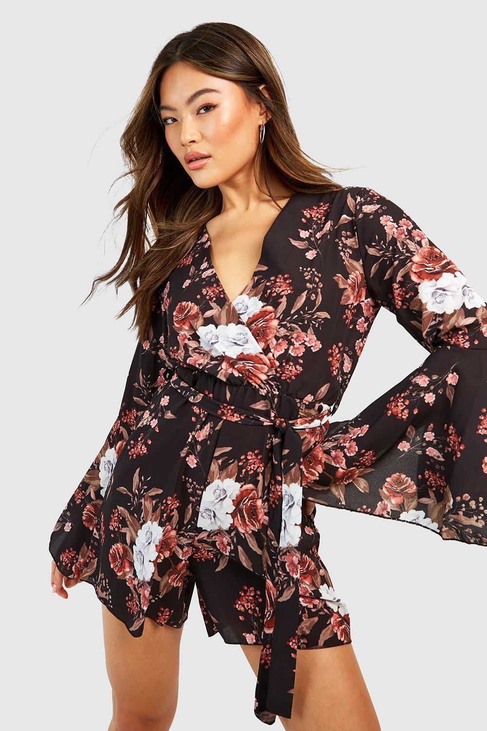 Black floral outlet romper dress