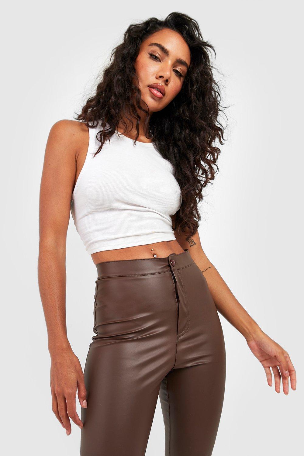 Topshop Curve faux leather skinny pants in chocolate