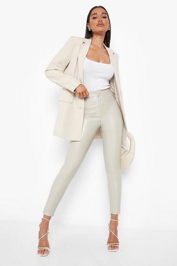 Cream White High Waisted Matte Faux Leather Skinny Pants