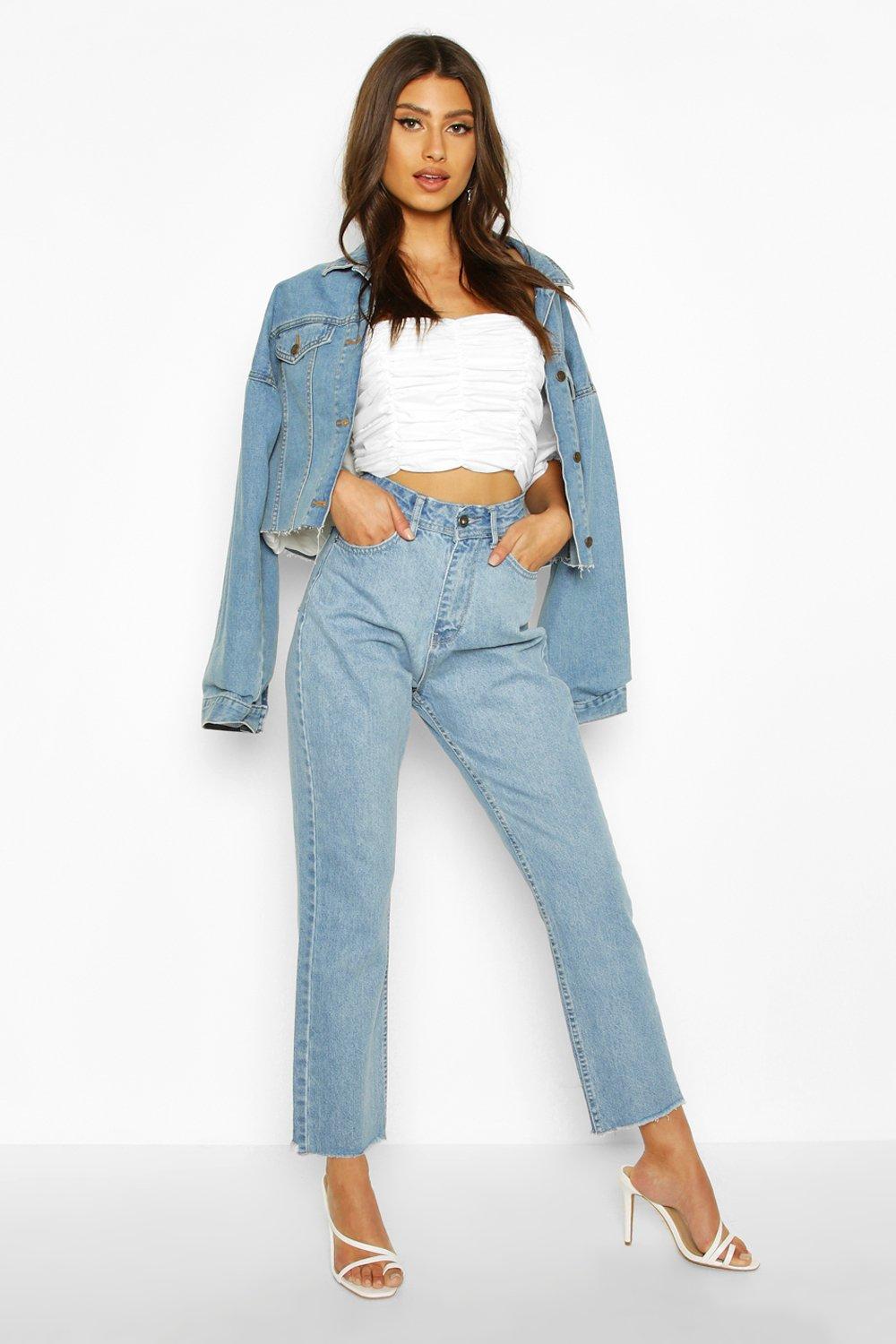 light blue high waisted straight leg jeans