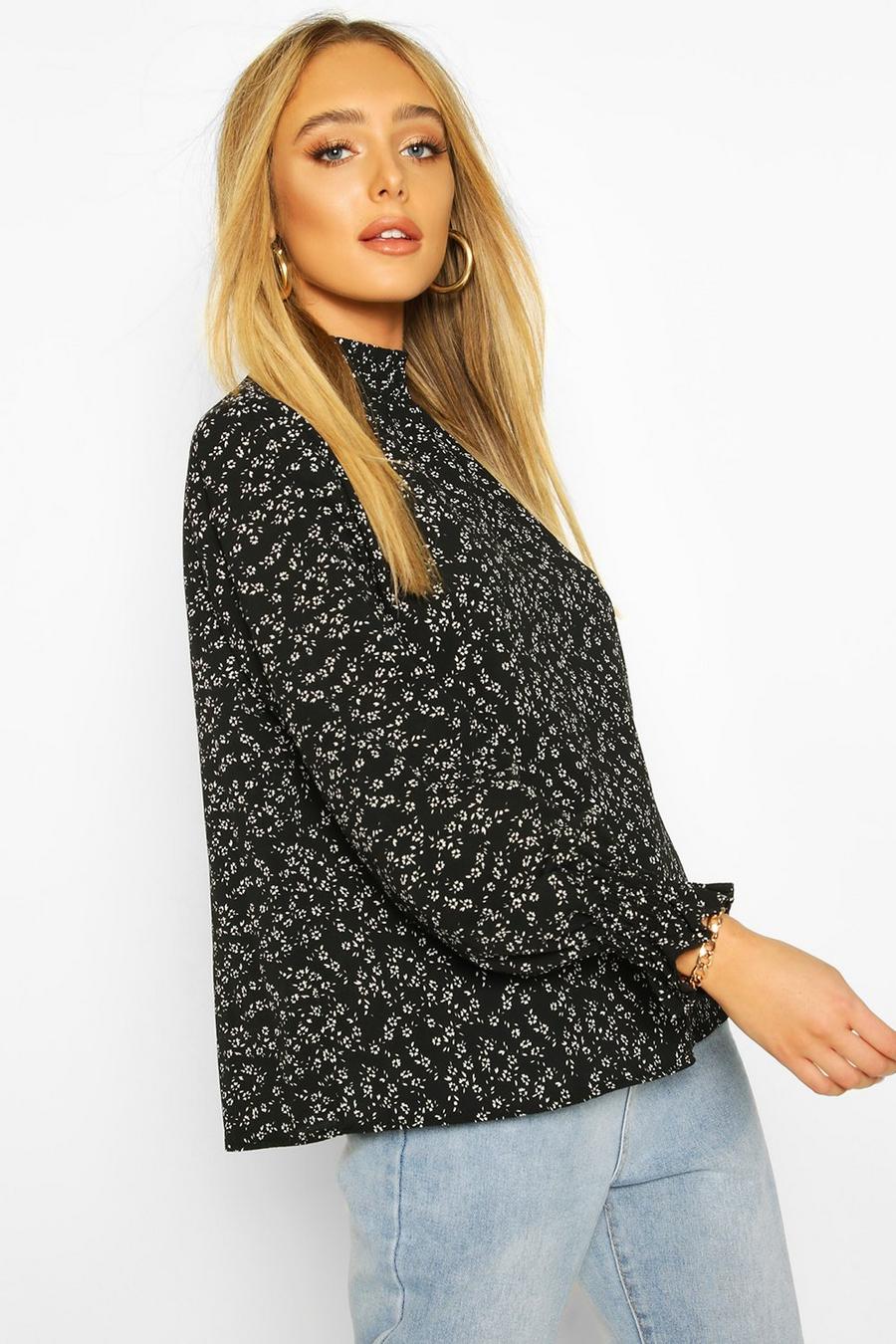 Ditsy Print High Neck Blouse image number 1