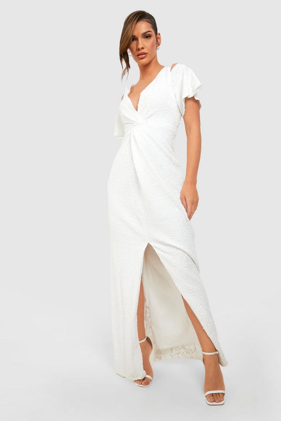 Ivory שמלת שושבינה מקסי לאירועים עם קשירה קדמית ופייטים image number 1