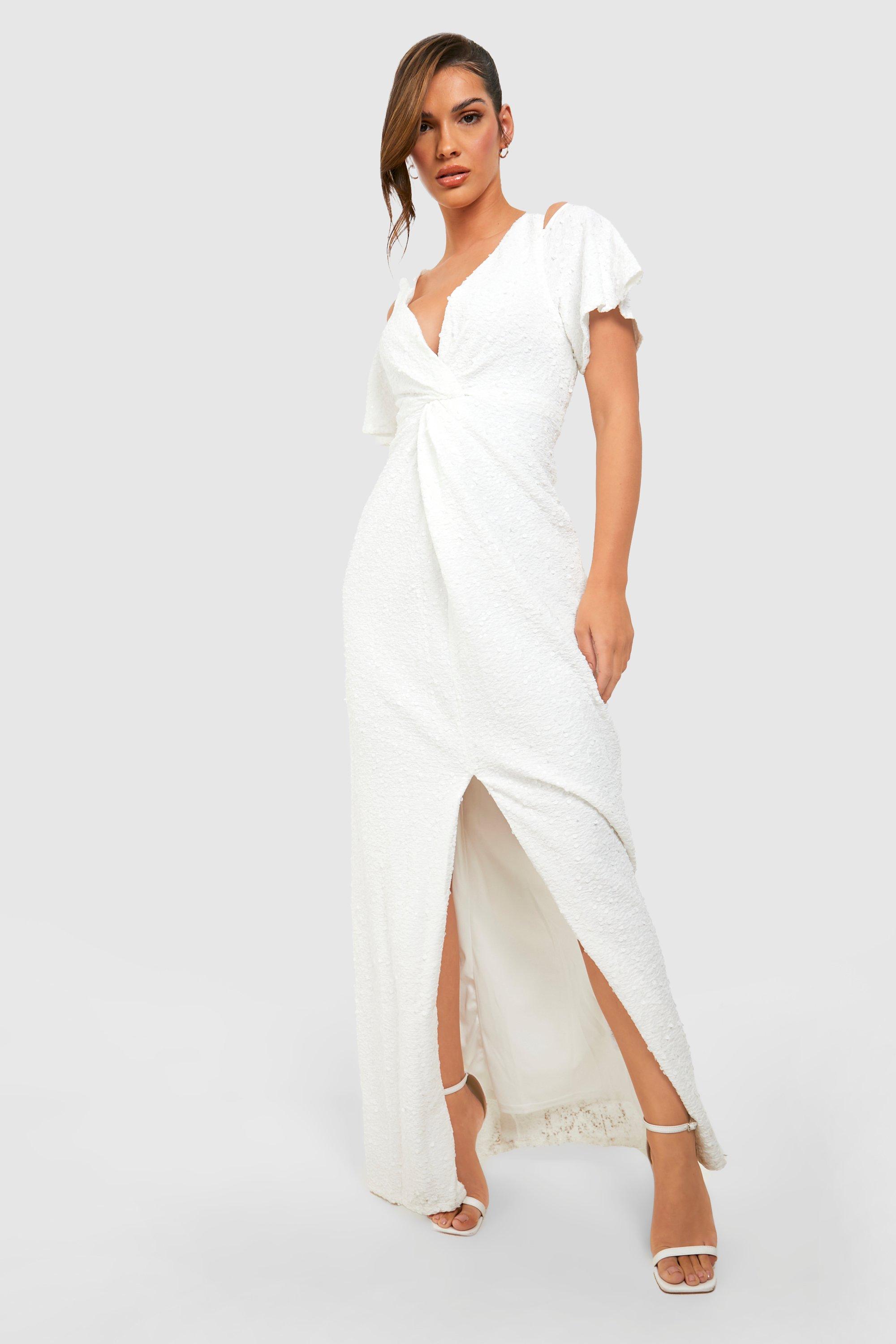 Vestido maxi de ocasion para dama de honor de lentejuelas con nudo frontal boohoo ES