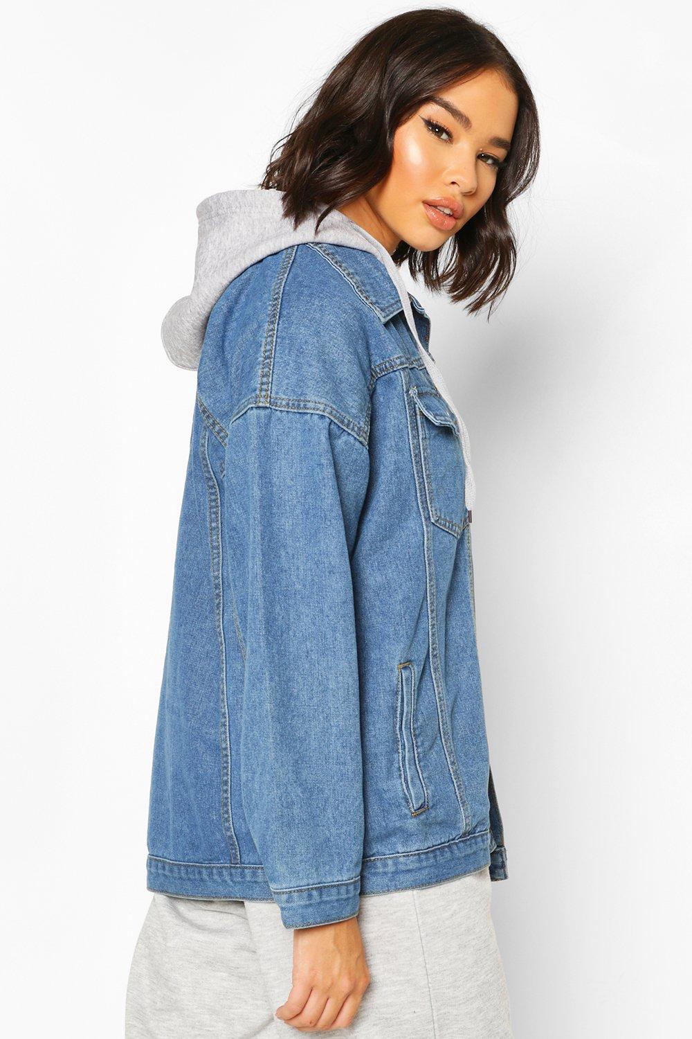 denim jacket with jersey hood