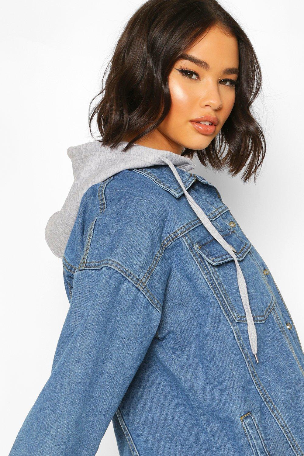 denim jacket with jersey hood