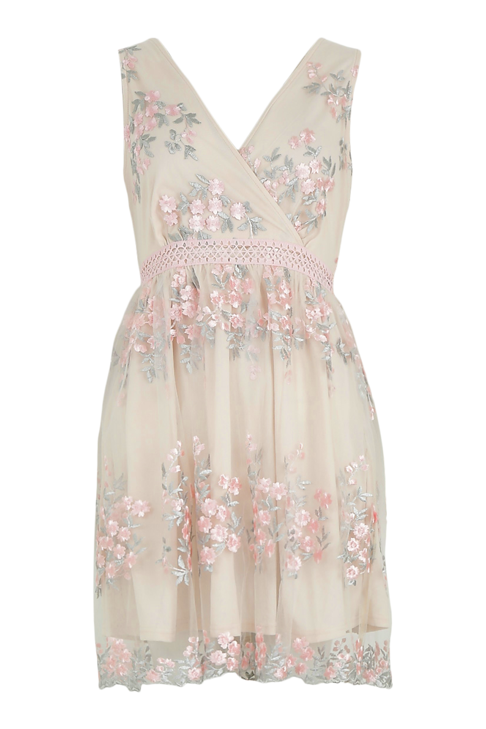 Boohoo Occasion Floral Embroidery Wrap Skater Dress boohoo FI