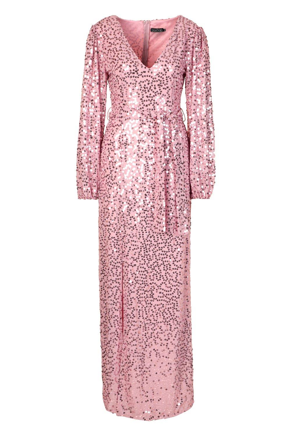 pink maxi sequin dress