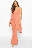 Apricot Boohoo Occasion Waterfall One Shoulder Blazer