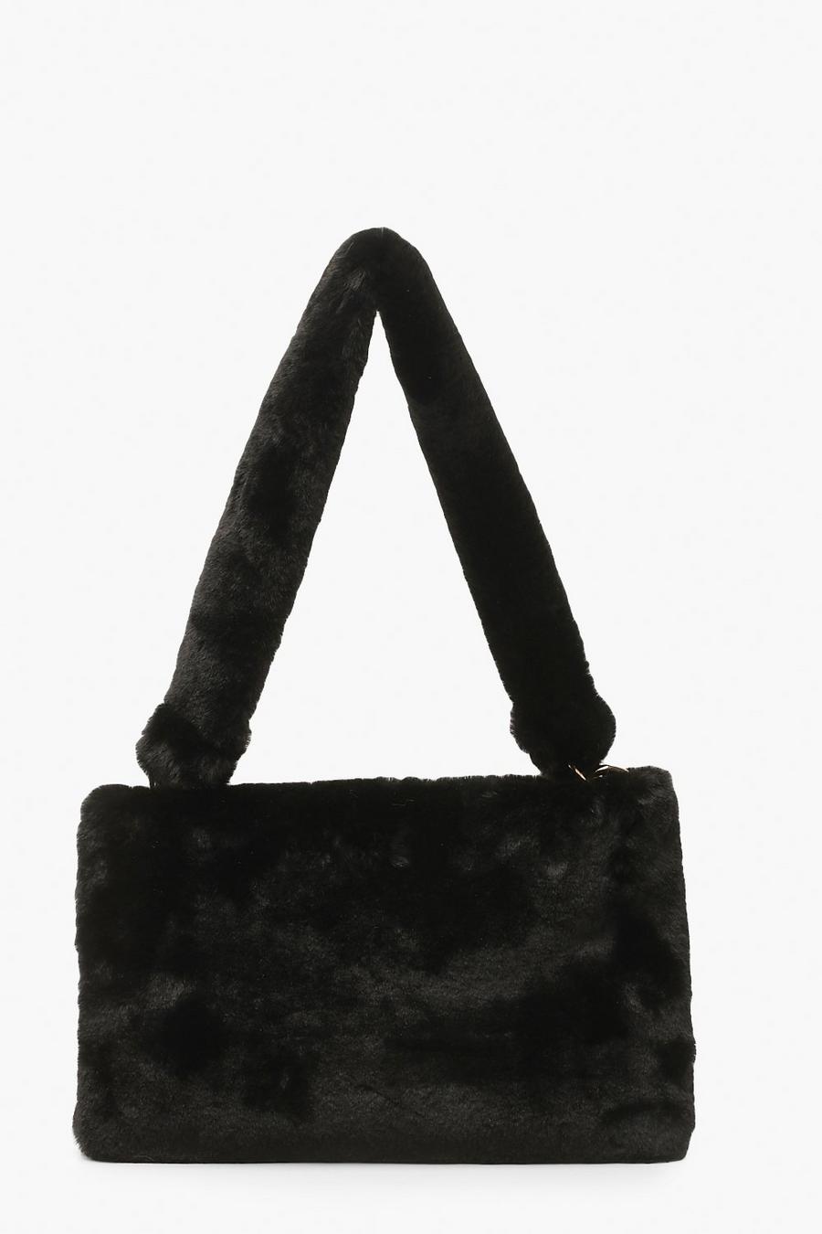 Black Faux Fur Ring Detail Over Shoulder Bag image number 1