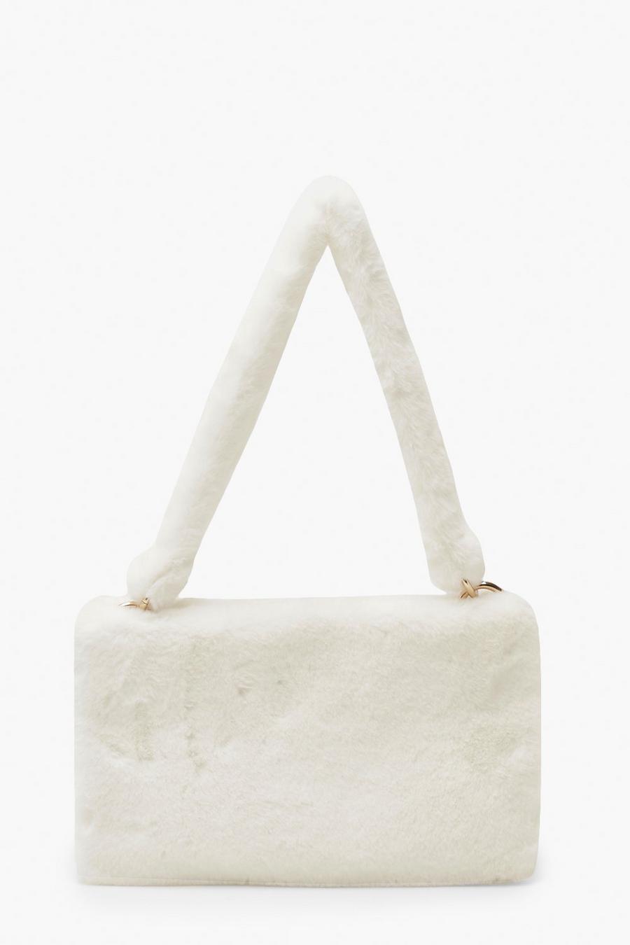 Cream Faux Fur Ring Detail Over Shoulder Bag image number 1