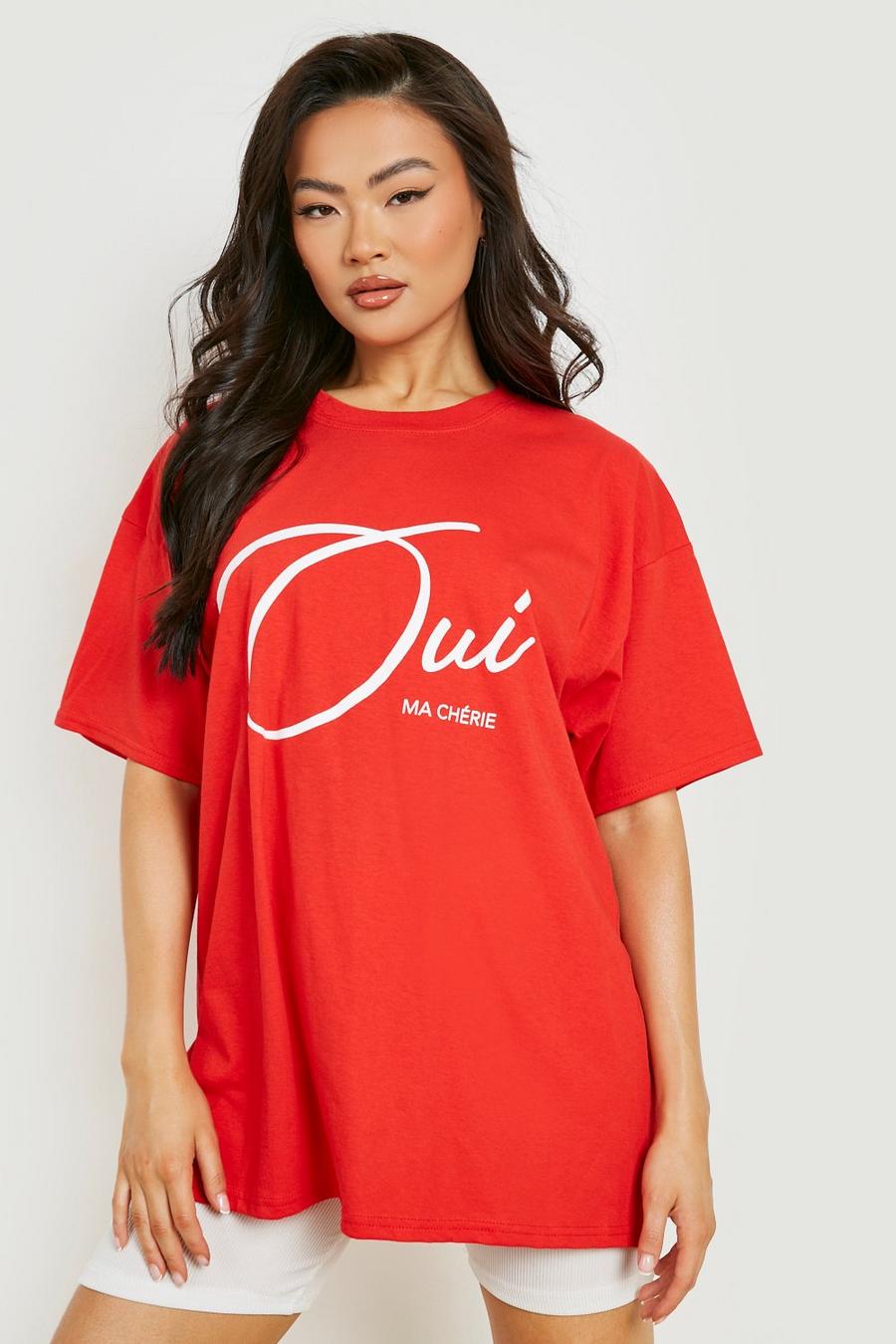 T-Shirt mit Ma Cherie Slogan, Rot red