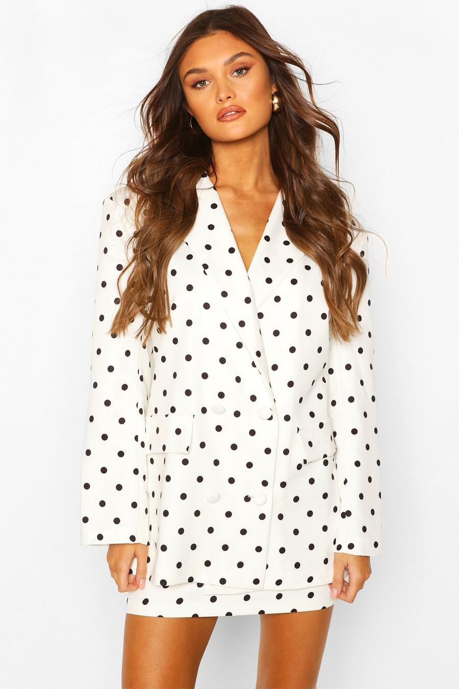 White Polka Dot Double Breasted Blazer image number 1