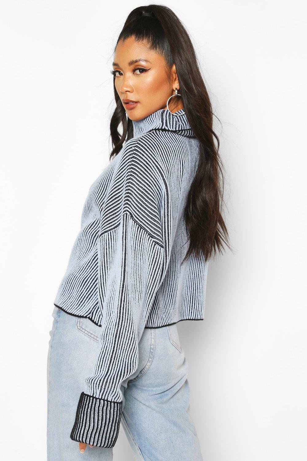 2 Tone Rib Crop Roll Neck Jumper