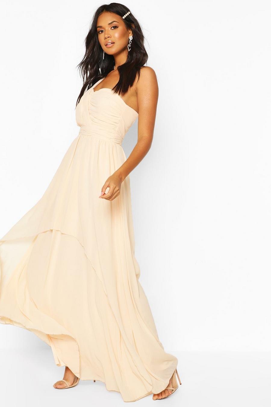 Nude Bridesmaid Occasion One Shoulder Detail Maxi Dress