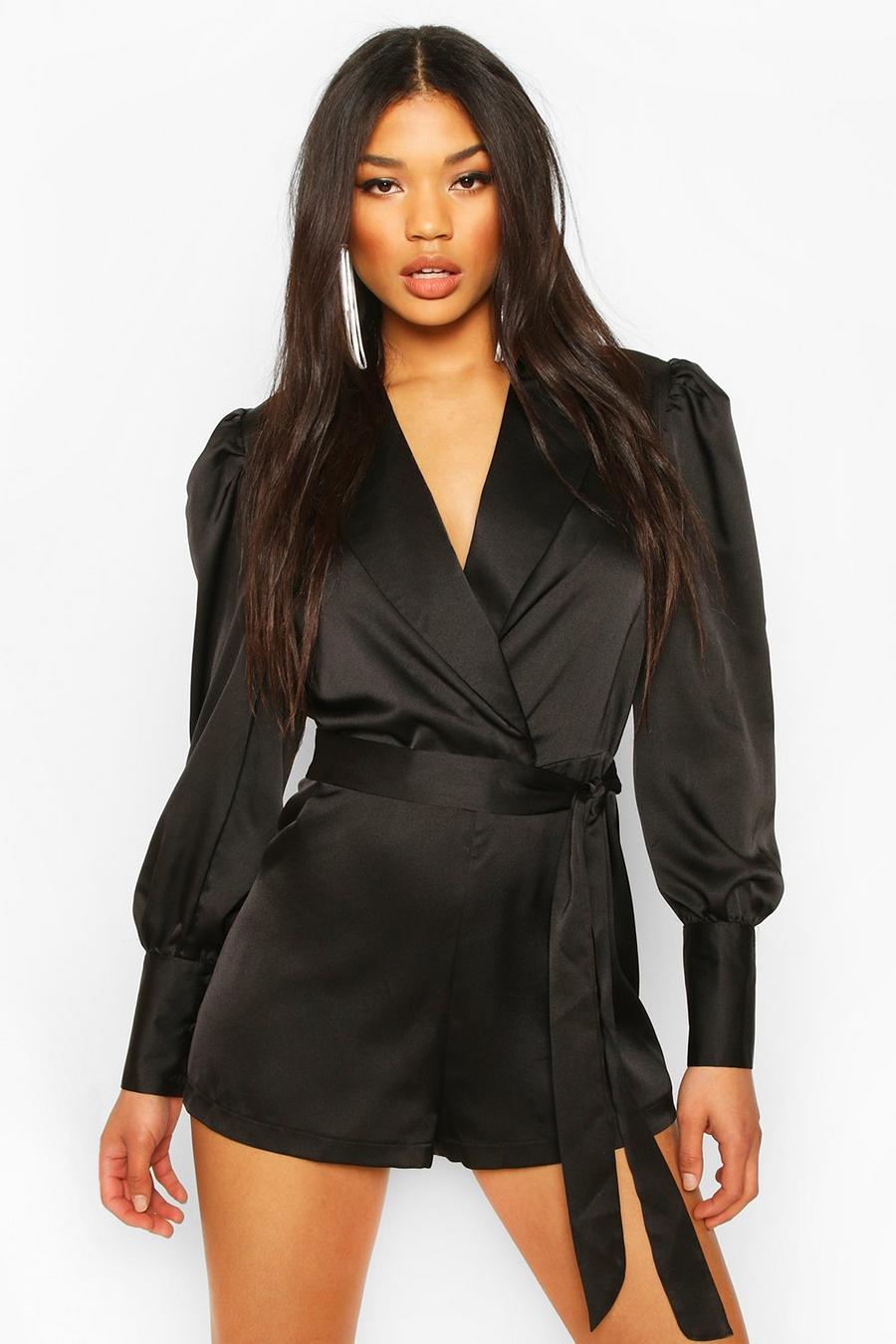 Wrap Tailored Satin Romper image number 1