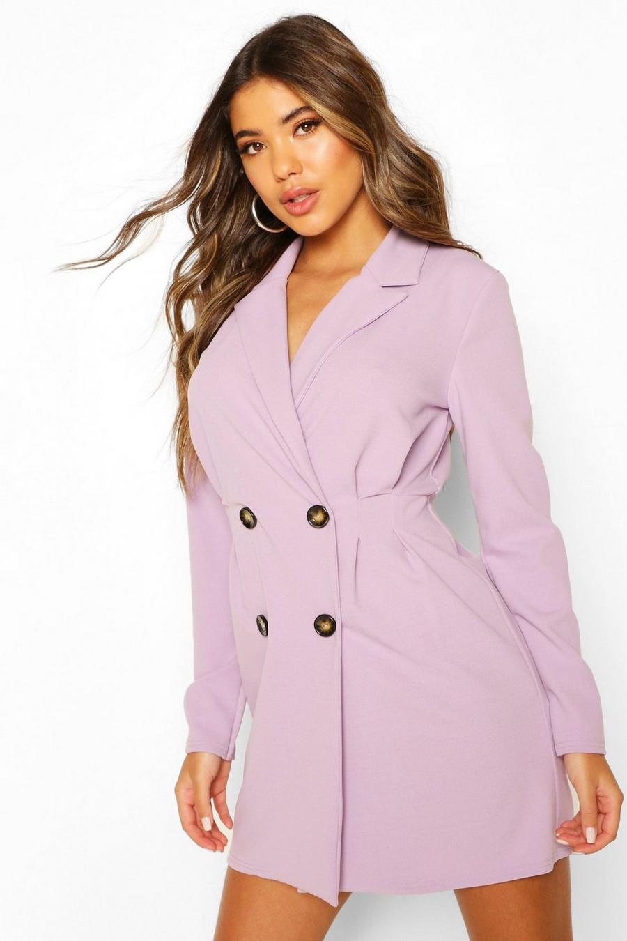 Lilac Double Breasted Pleated Waist Blazer Dress image number 1