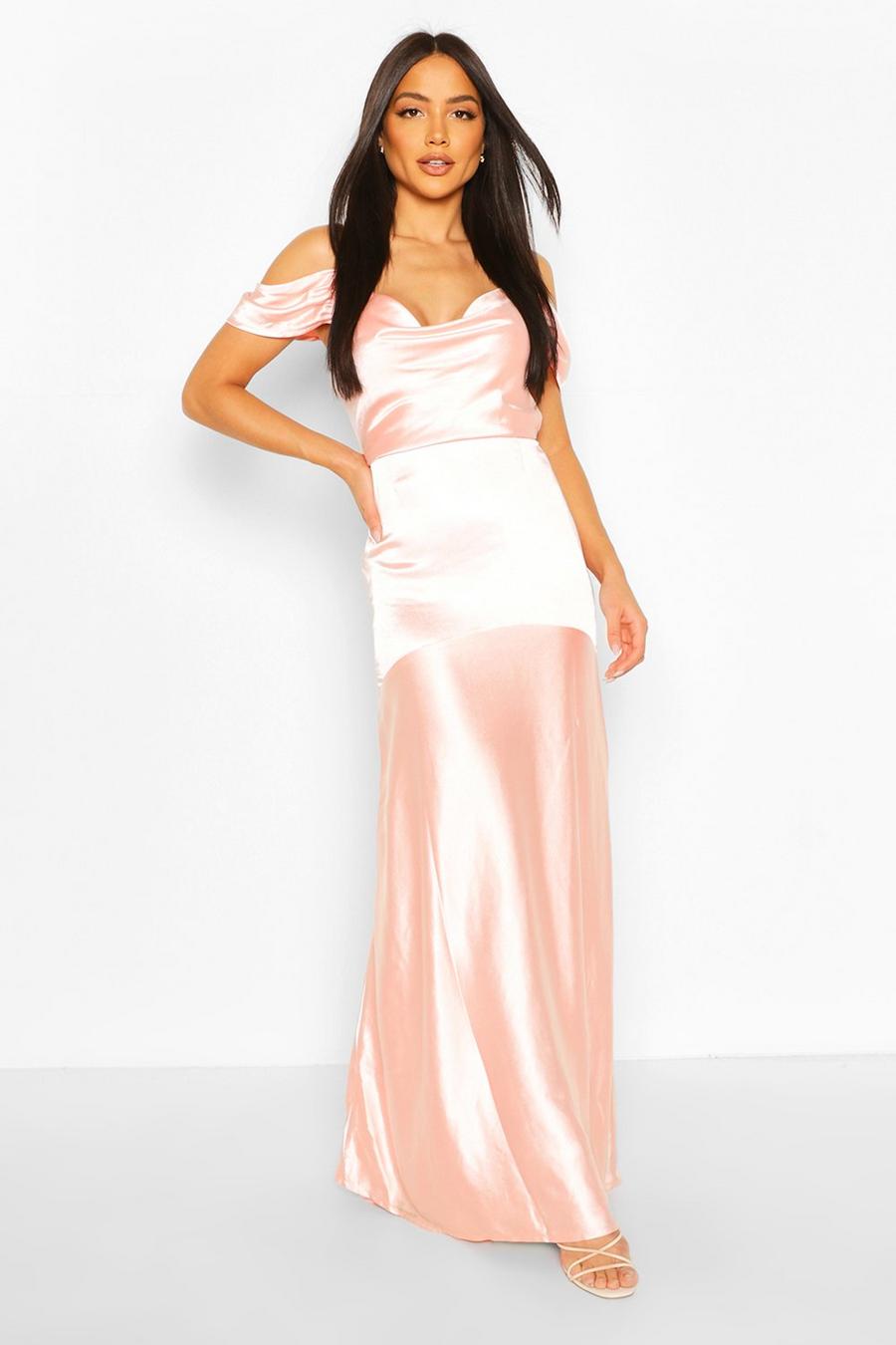 Blush rosa Occasion Satin Cowl Peplum Hem Maxi Dress image number 1