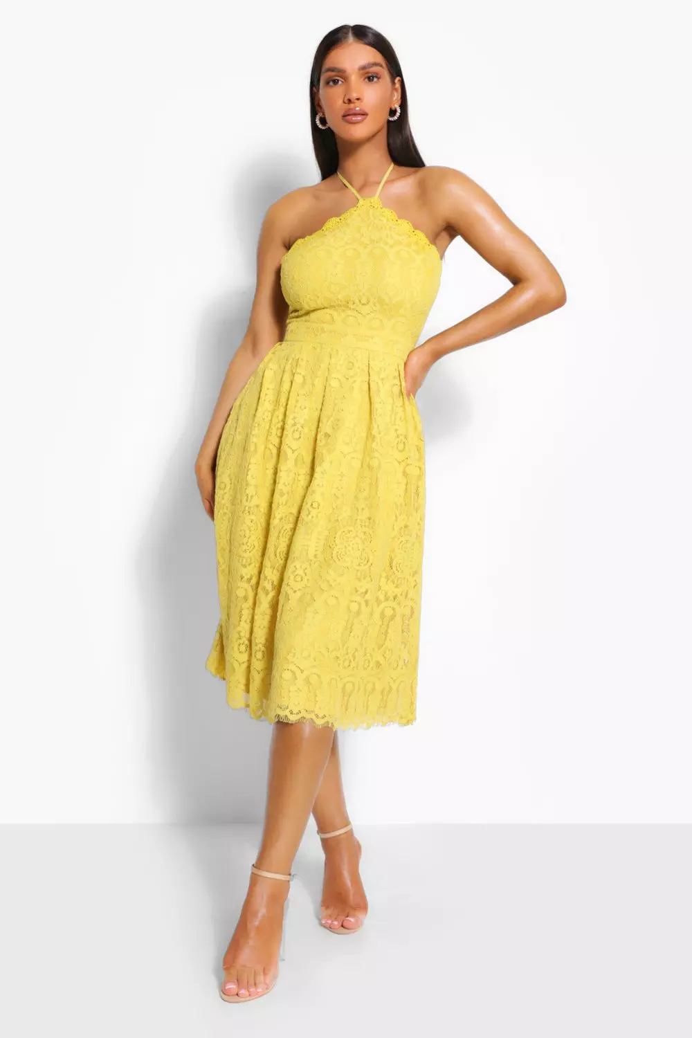 Boohoo yellow lace dress best sale