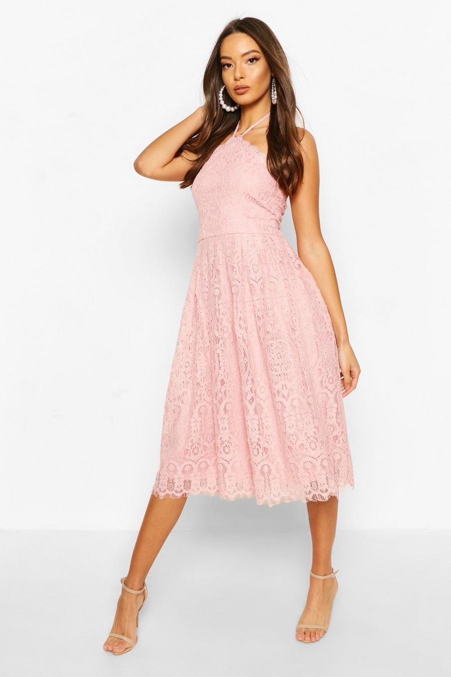 Soft pink Occasion Lace Full Skater Midi Dress