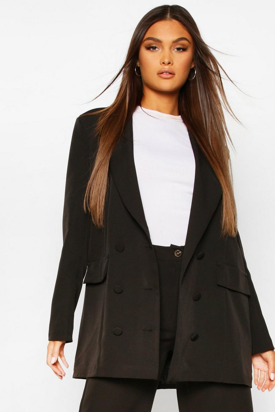 Black Double Breasted Oversized Blazer image number 1